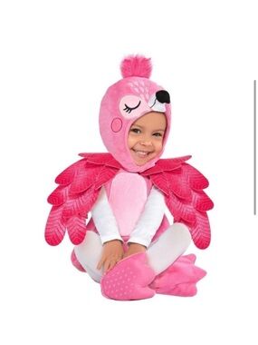 Cute Pink Flamingo Kids Costume - Plush Hood & Feathered Wings